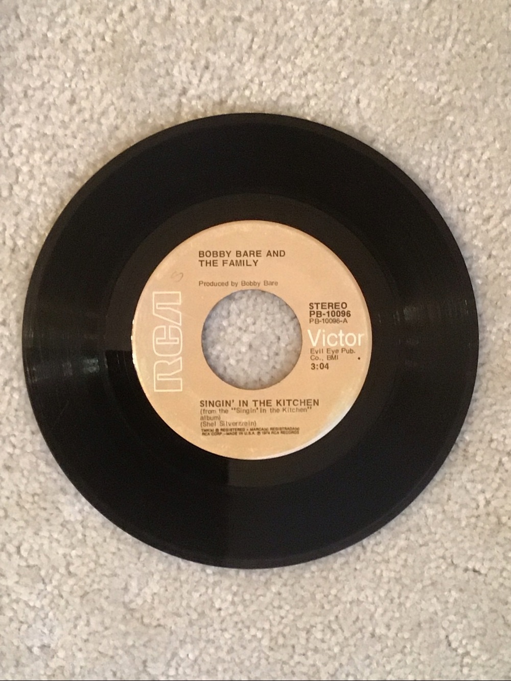 Vintage Bobby Bare and Family 7” Vinyl Record, 1974, RCA Records